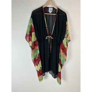 VTG Very Vollbracht COVER UP KIMONO Kaftan Womens XL Art To Wear Chiffon Fruit